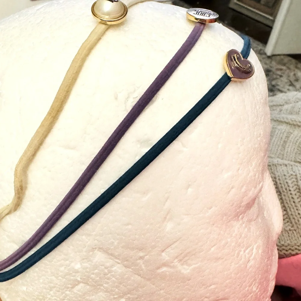 JUICY COUTURE HAIR HEADBANDS HEART LOGO CHARMS SET OF 3